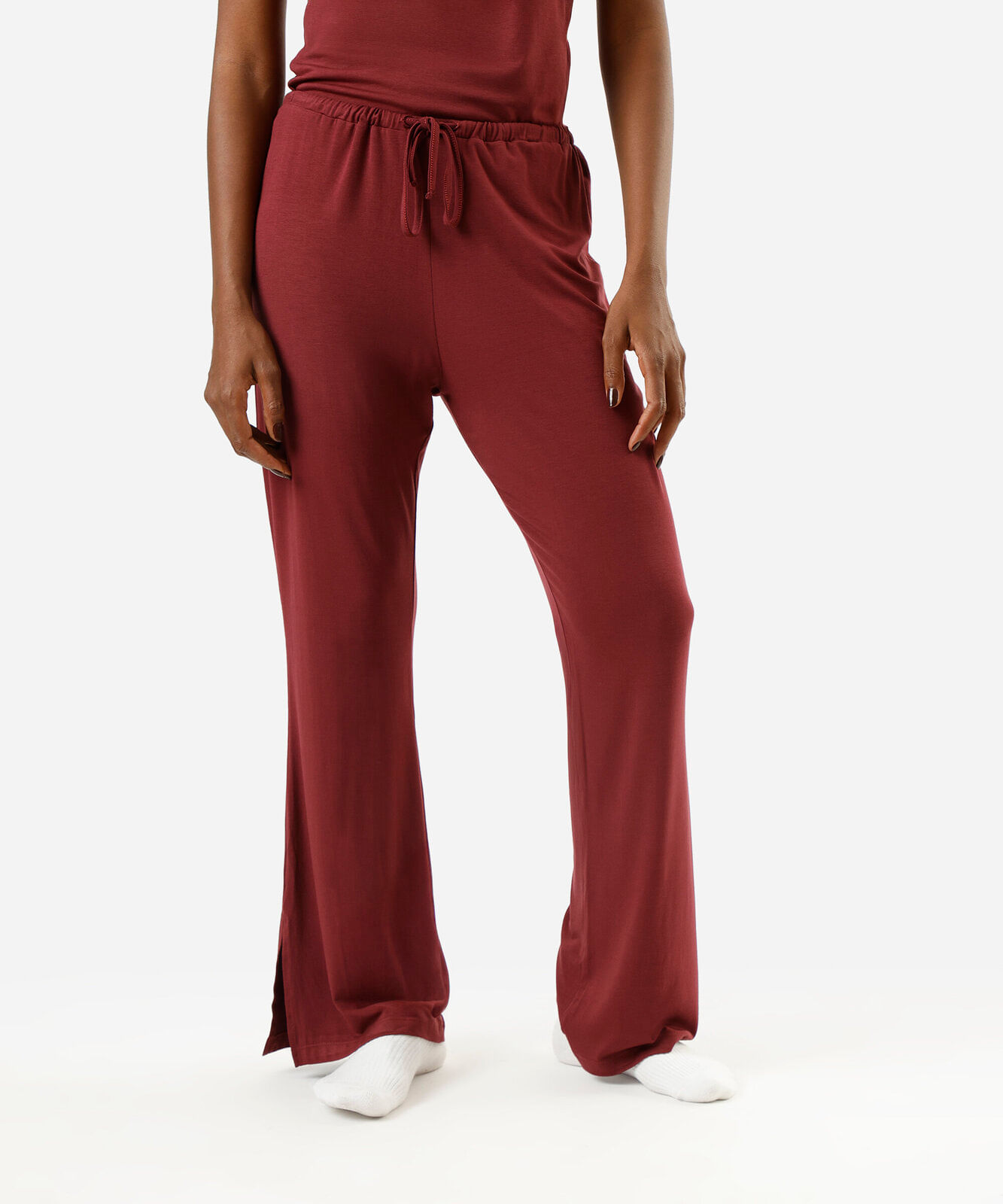 calça de pijama avulsa feminina em viscose vinho