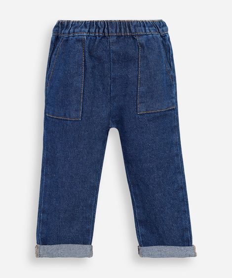 calça reta infantil jeans cós elástico azul