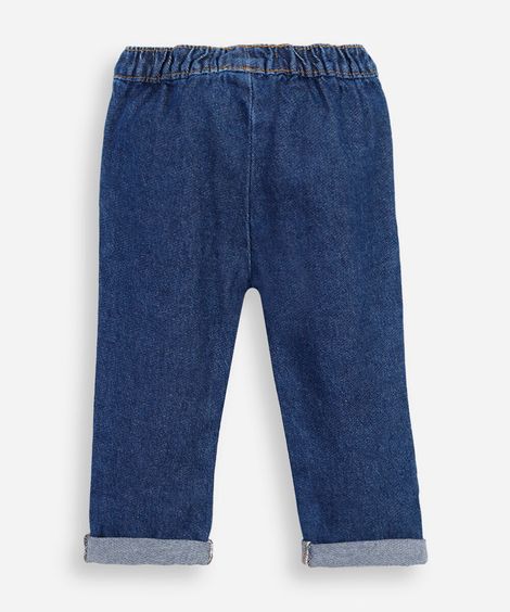 calça reta infantil jeans cós elástico azul