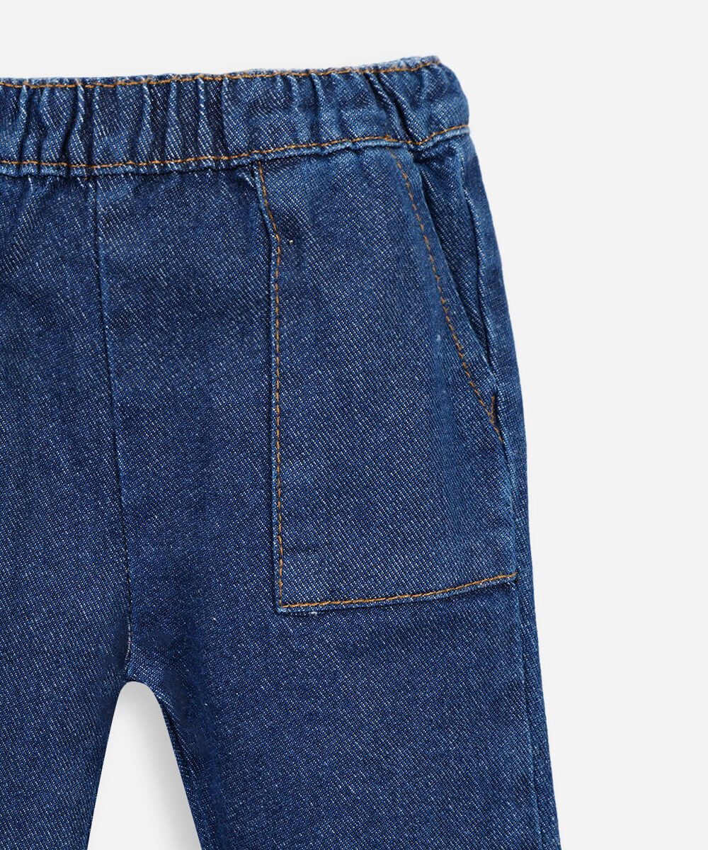 calça reta infantil jeans cós elástico azul