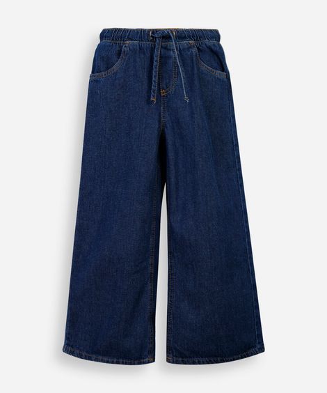 calça wide leg infantil jeans cós elástico azul