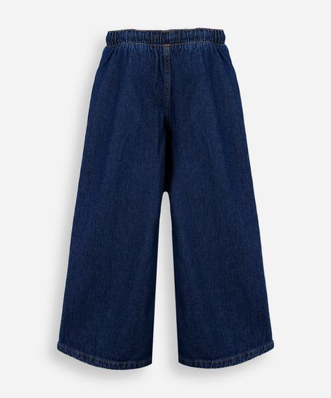 calça wide leg infantil jeans cós elástico azul