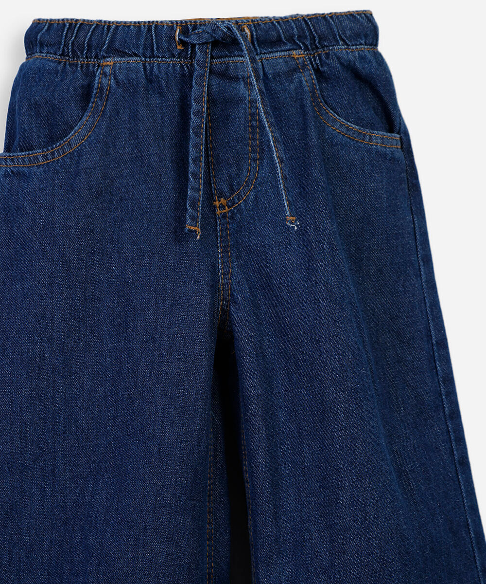 calça wide leg infantil jeans cós elástico azul