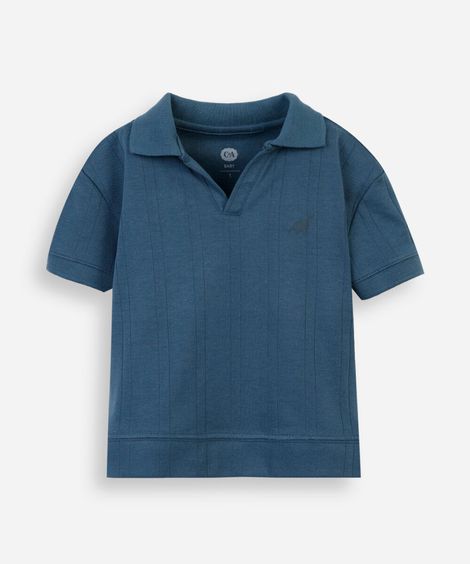 polo infantil manga curta texturizada azul
