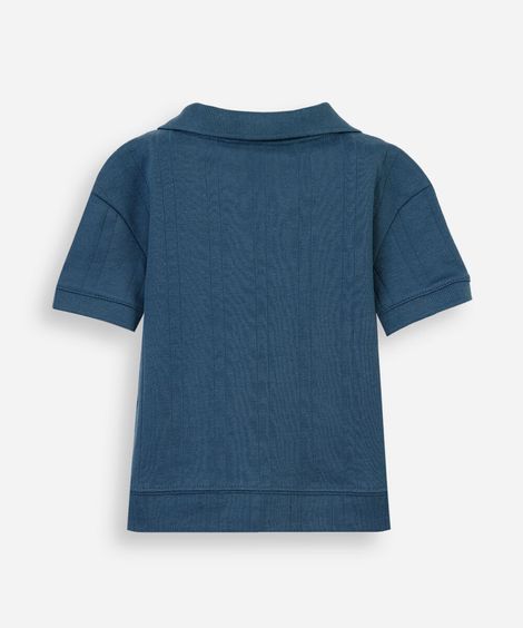 polo infantil manga curta texturizada azul