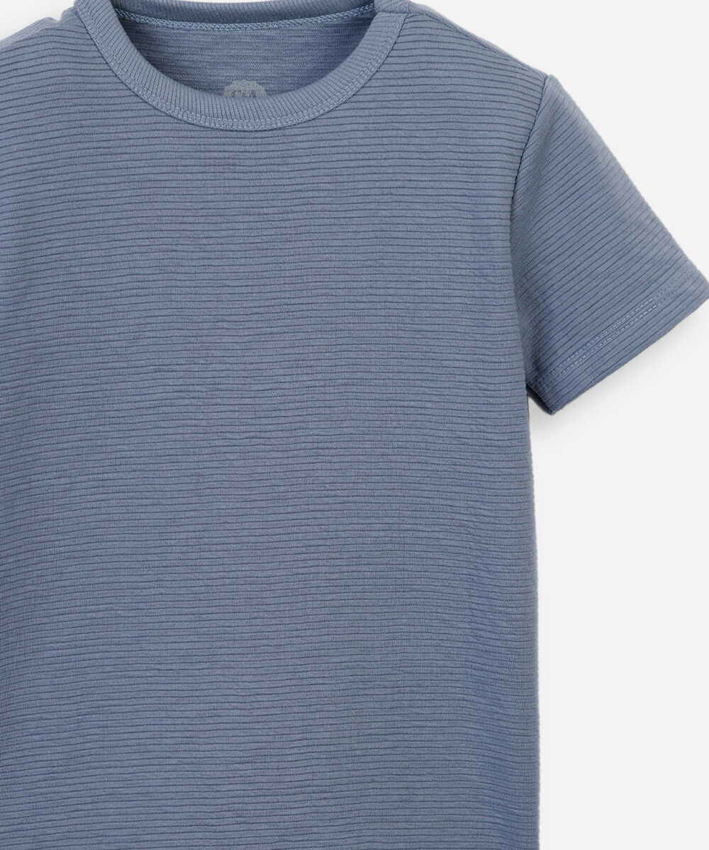 camiseta infantil manga curta canelada azul