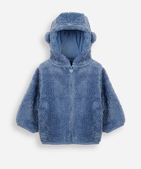 casaco infantil de pelúcia com capuz e orelhas azul