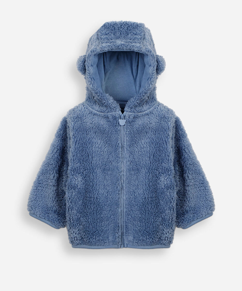 casaco infantil de pelúcia com capuz e orelhas azul