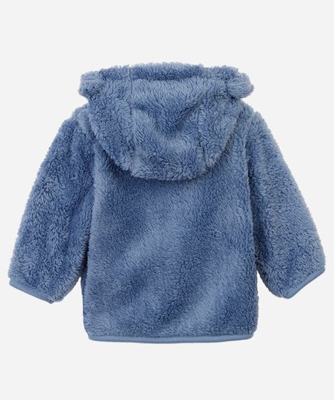 casaco infantil de pelúcia com capuz e orelhas azul