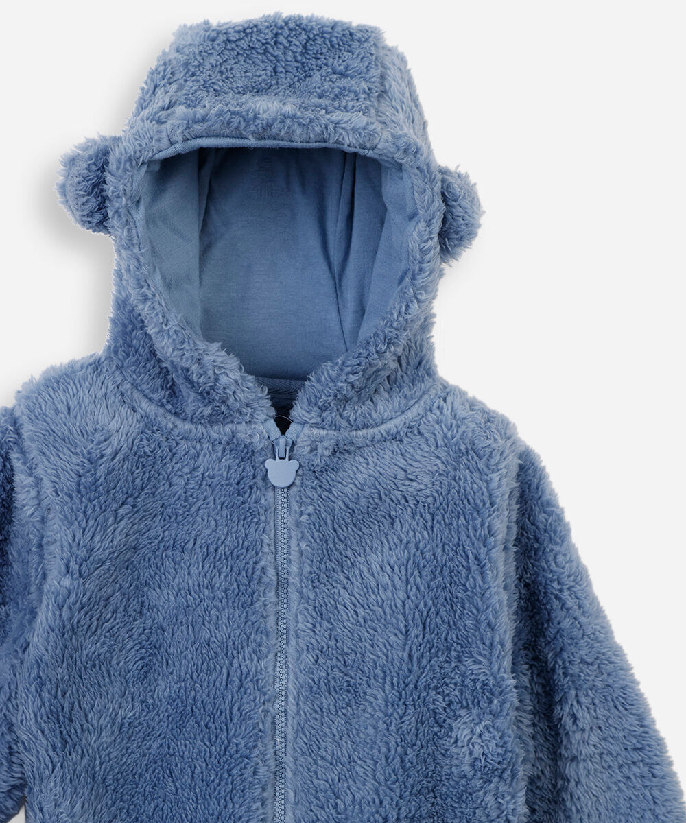 casaco infantil de pelúcia com capuz e orelhas azul