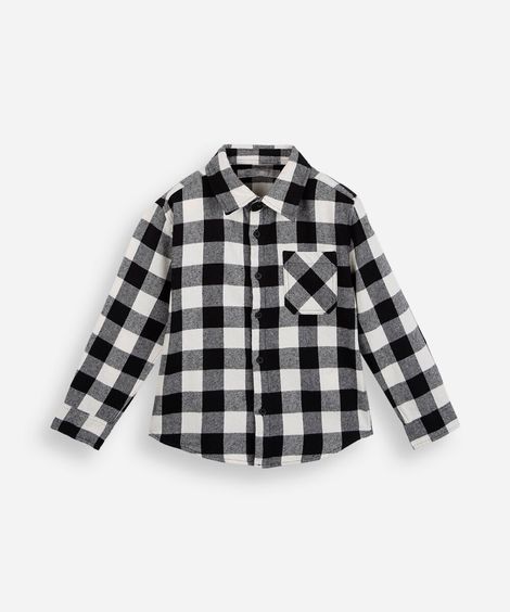 camisa de algodão infantil manga longa xadrez bege