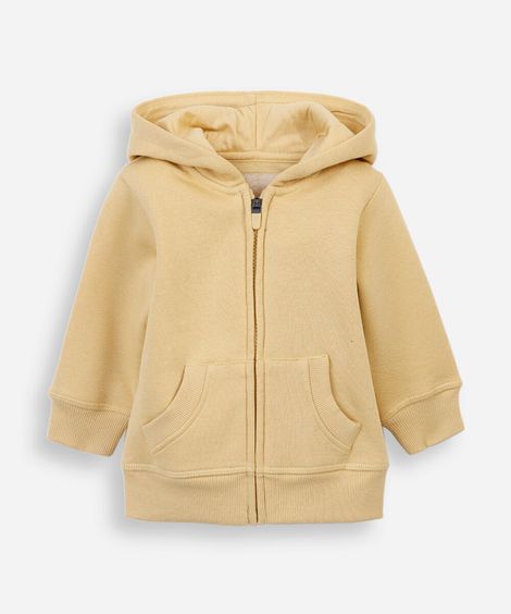 blusão infantil de moletom com capuz e bolso amarelo