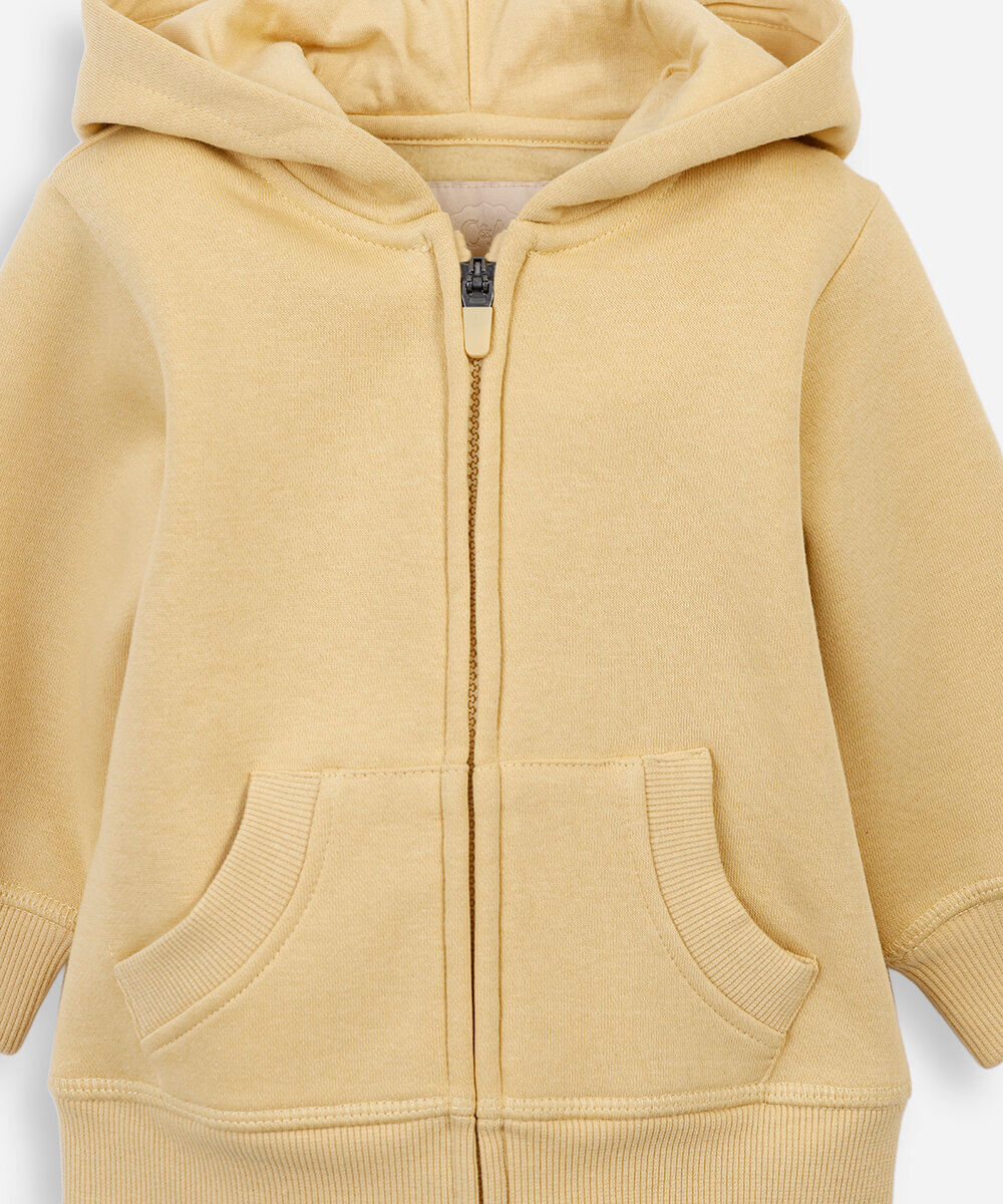 blusão infantil de moletom com capuz e bolso amarelo