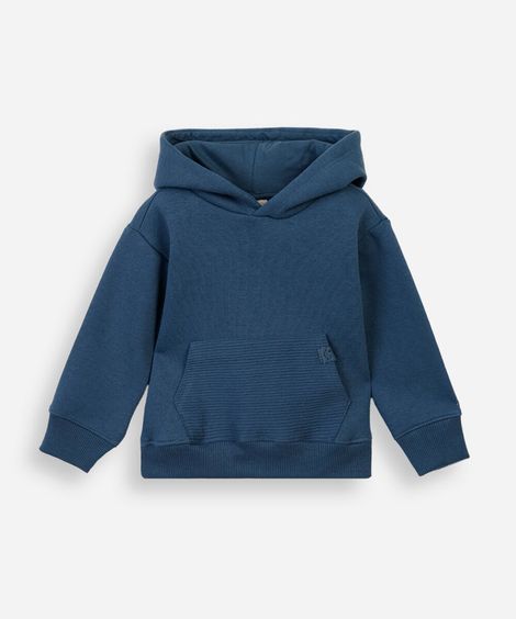 blusão de moletom infantil com capuz e bolso texturizado azul
