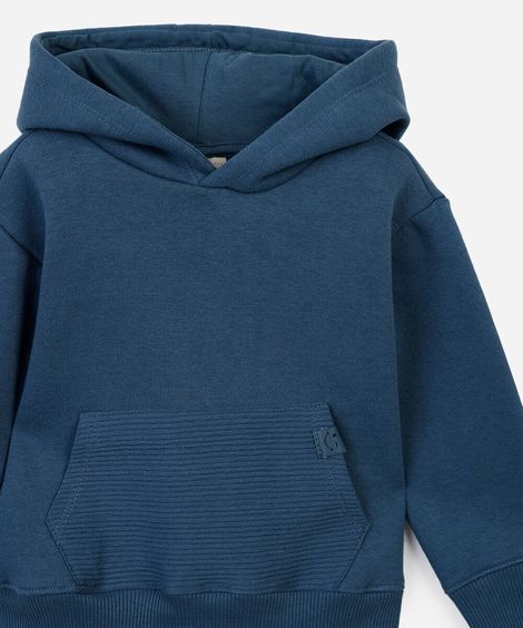 blusão de moletom infantil com capuz e bolso texturizado azul