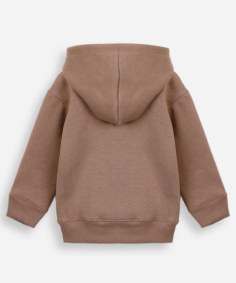 blusão de moletom infantil com capuz e bolso texturizado bege