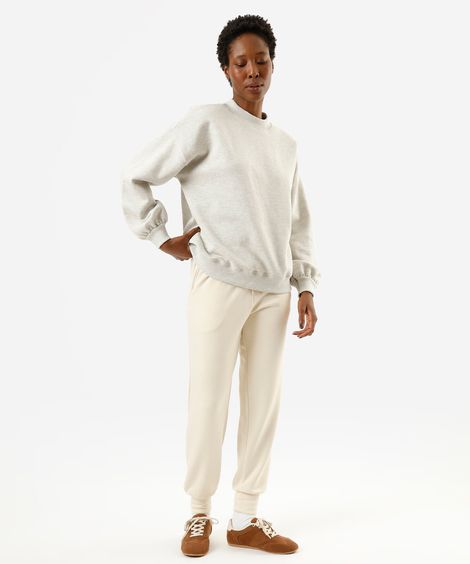 calça jogger feminina de moletinho bege