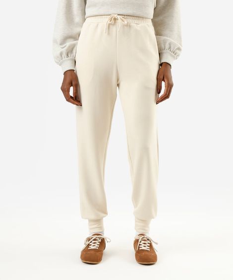calça jogger feminina de moletinho bege