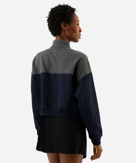 blusão feminino de moletom com recorte gola alta azul