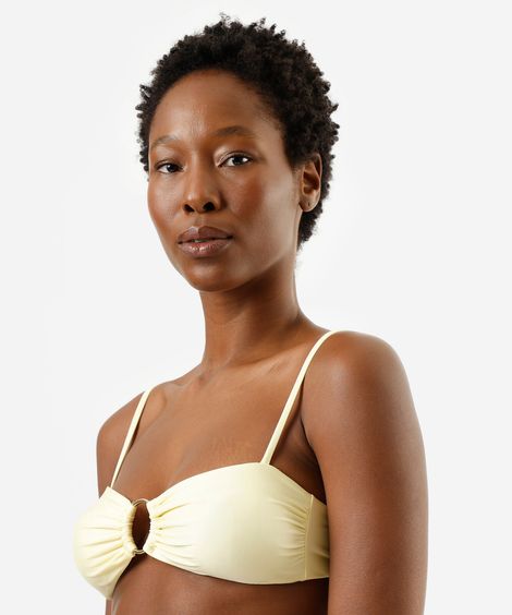 biquíni top faixa feminino com argola franzido amarelo