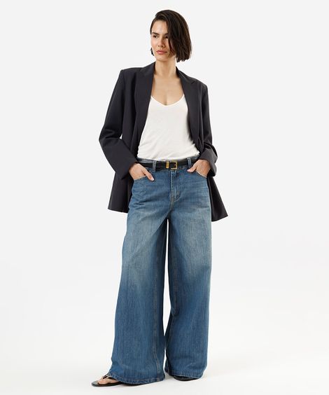 calça super wide leg feminina jeans azul