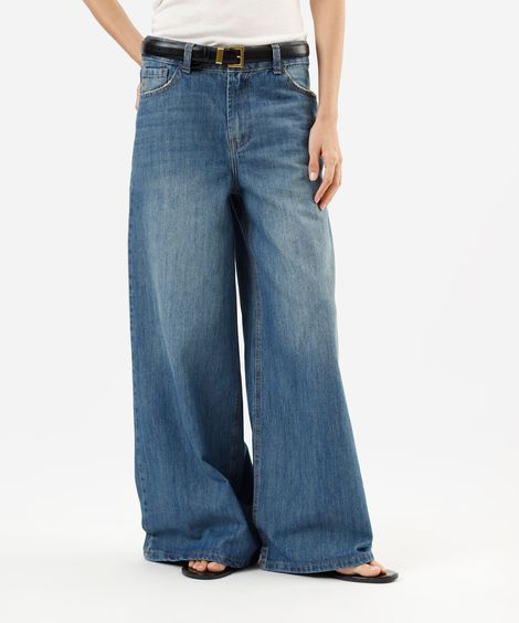 calça super wide leg feminina jeans azul