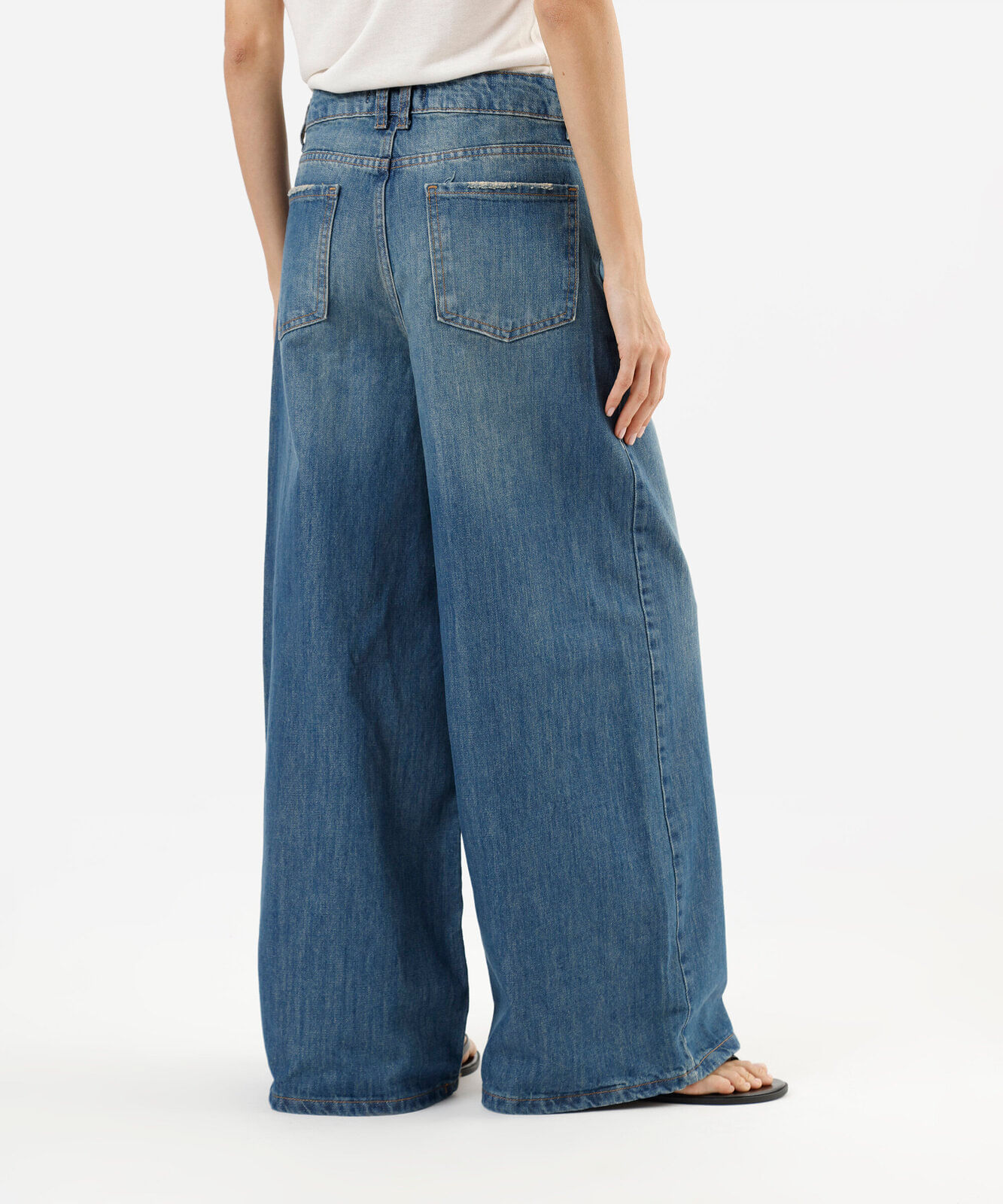 calça super wide leg feminina jeans azul