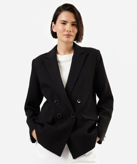 blazer de alfaiataria feminino botões dourados preto