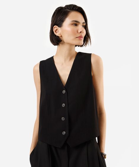 colete de alfaiataria feminino com viscose preto