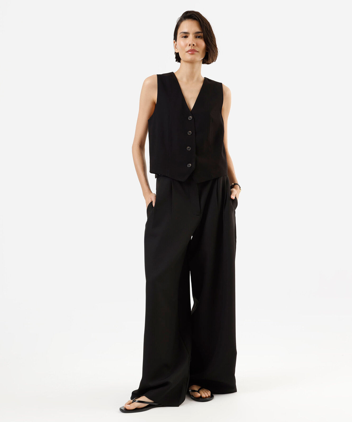 colete de alfaiataria feminino com viscose preto