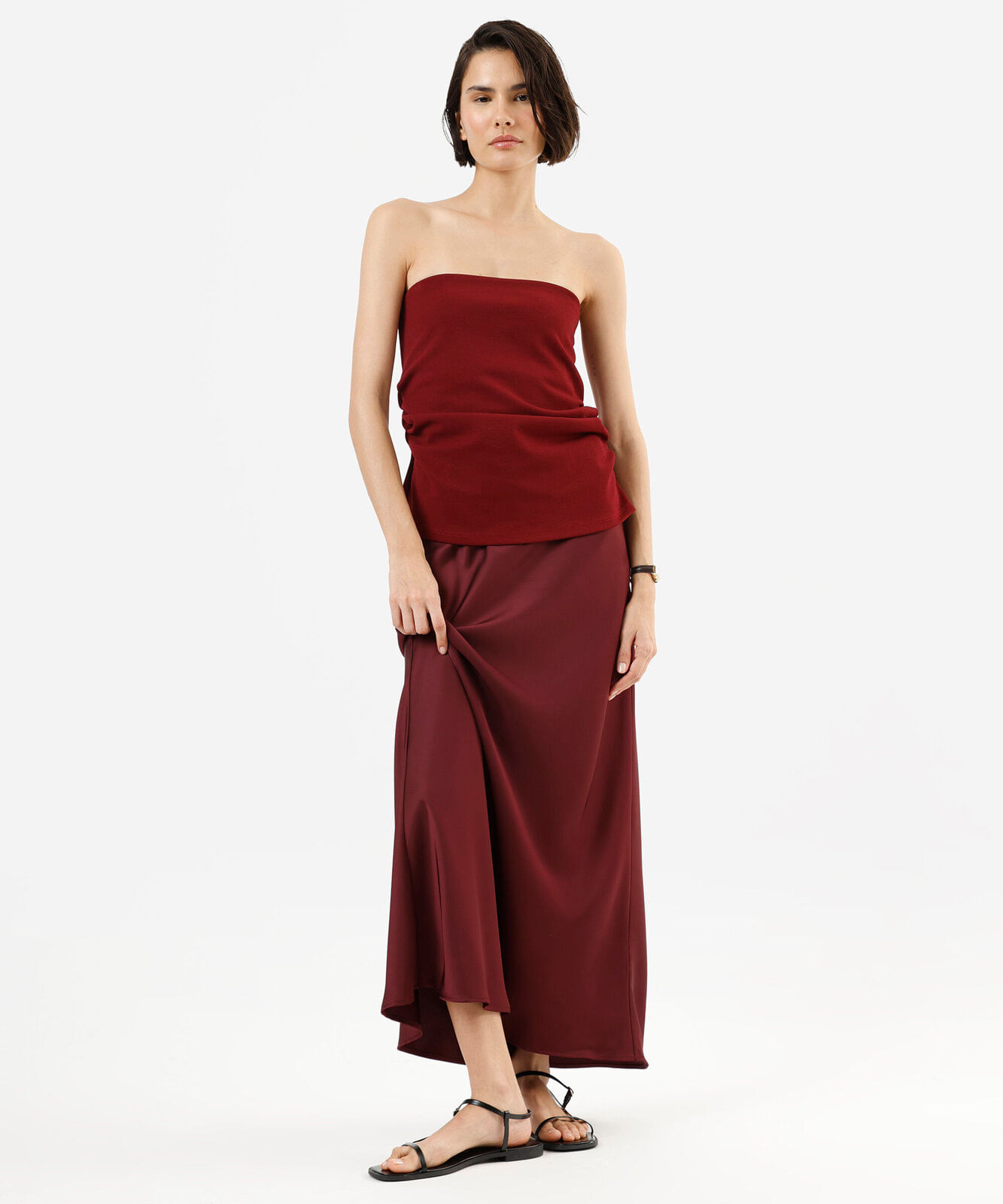 blusa sem alça feminina franzida vinho