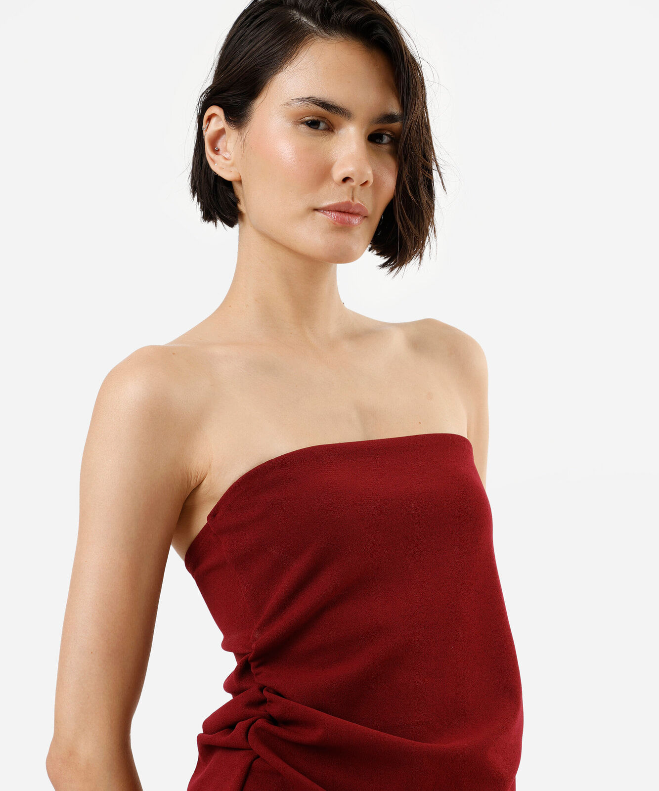 blusa sem alça feminina franzida vinho
