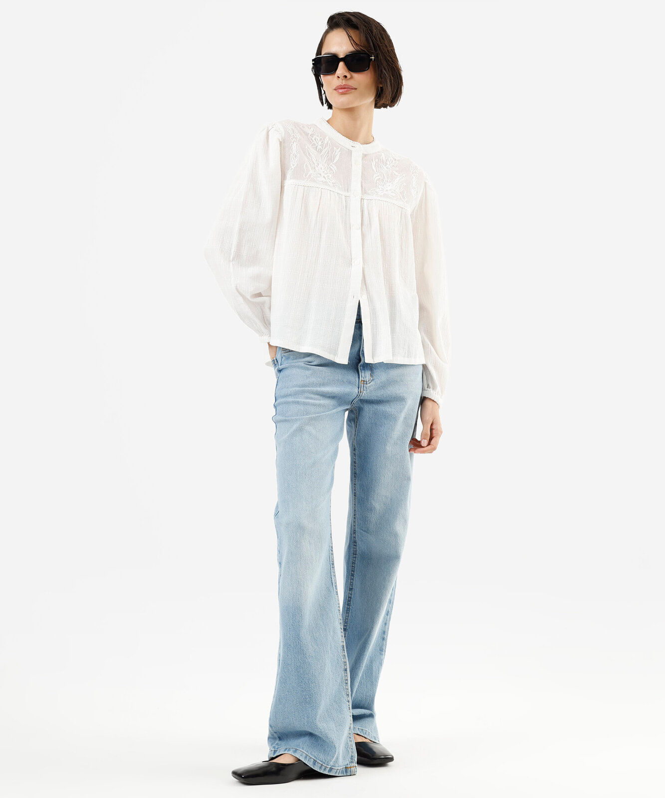 camisa de tule bordada off white