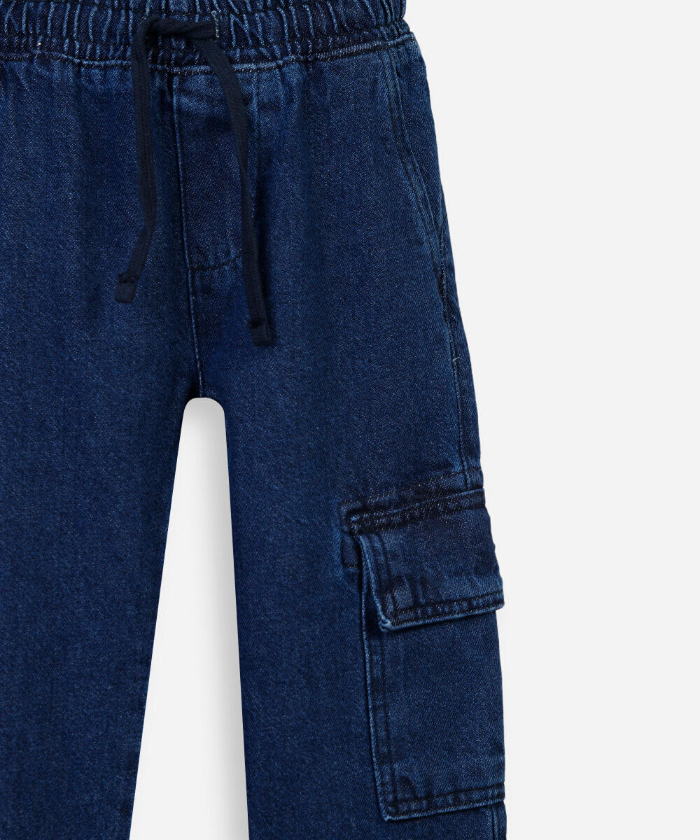 calça cargo infantil cós elástico azul