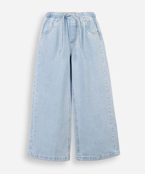 calça wide leg infantil jeans cós elástico azul