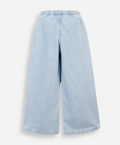 calça wide leg infantil jeans cós elástico azul