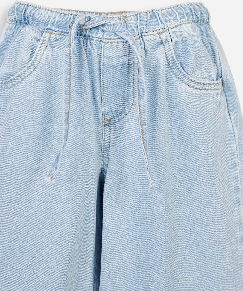 calça wide leg infantil jeans cós elástico azul