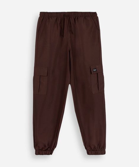 calça jogger cargo juvenil cós elástico marrom