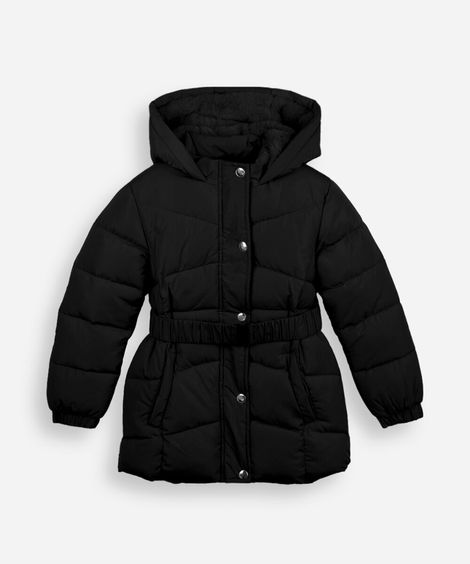 jaqueta puffer infantil alongada com faixa preta