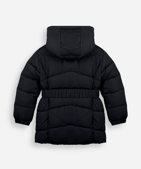 jaqueta puffer infantil alongada com faixa preta