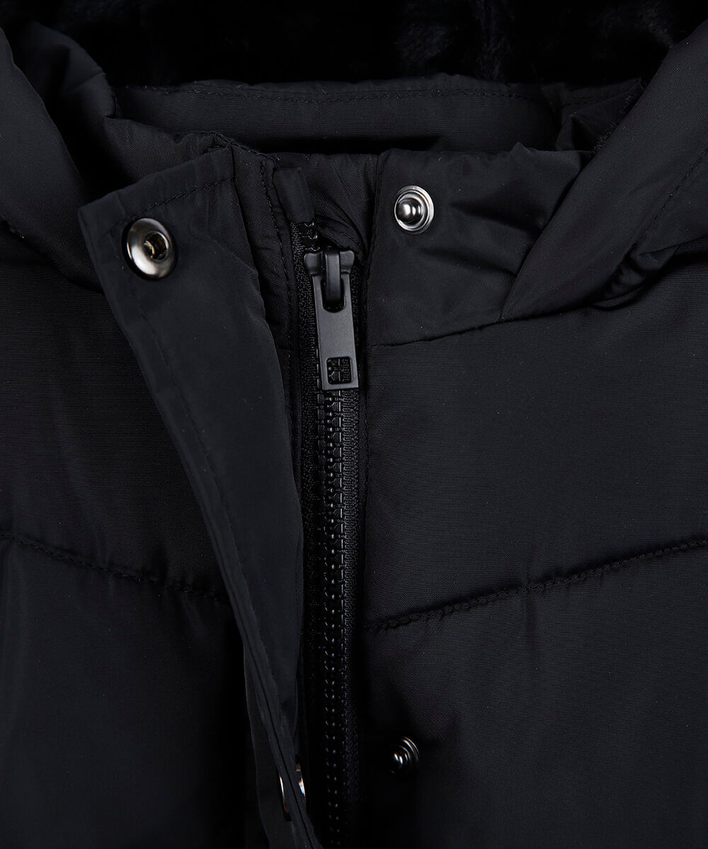 jaqueta puffer infantil alongada com faixa preta