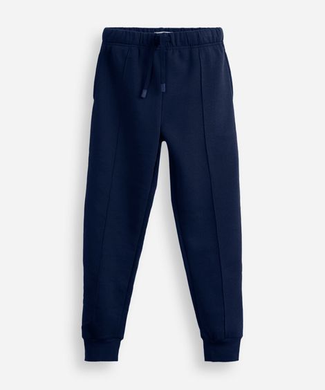 calça jogger juvenil de moletom com nervura azul