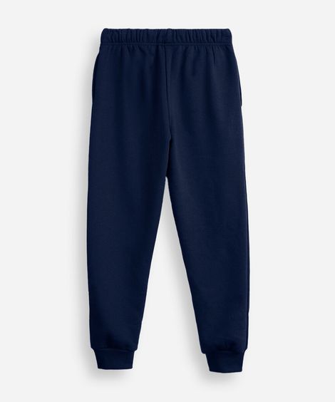 calça jogger juvenil de moletom com nervura azul