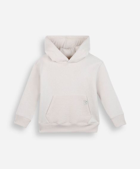 blusão de moletom infantil com capuz e bolso texturizado off white