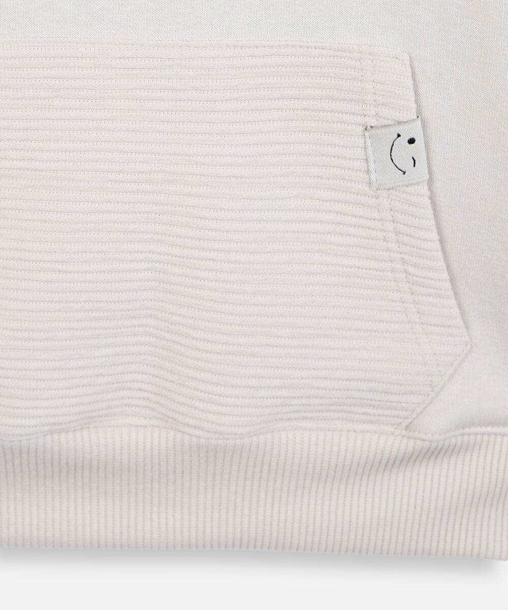 blusão de moletom infantil com capuz e bolso texturizado off white