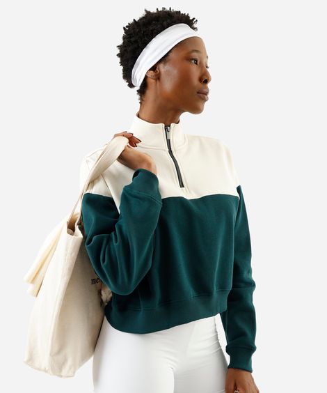 blusão feminino de moletom com recorte gola alta verde