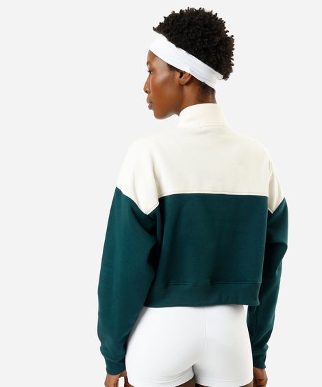 blusão feminino de moletom com recorte gola alta verde