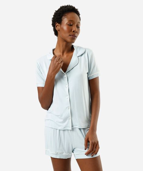 pijama americano feminino de viscose curto azul
