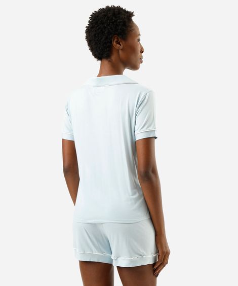 pijama americano feminino de viscose curto azul