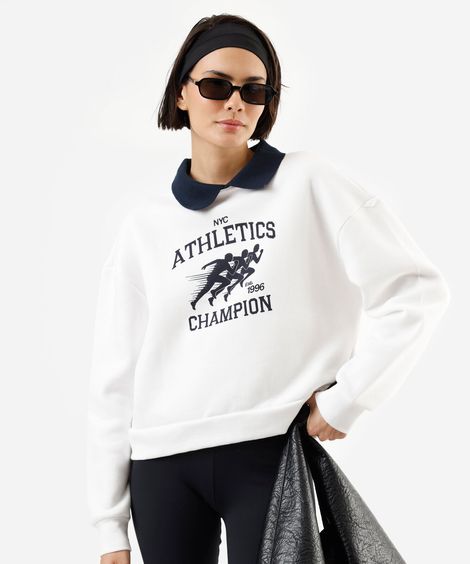 blusão com gola esporte de moletom atlhetics - off white